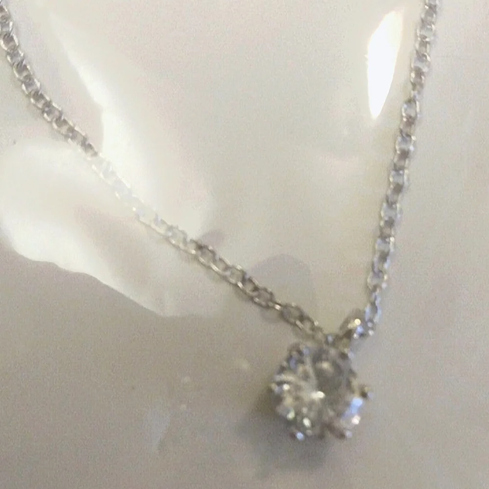 Sparkling silver-tone cubic zirconia solitaire necklace - Picture 2 of 2